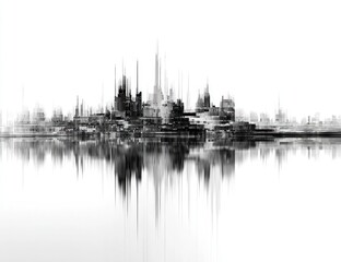Fototapeta premium Futuristic city skyline reflected in water