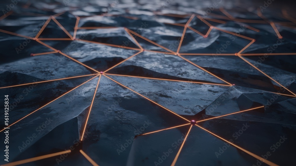 Poster abstract geometric network connecting points on a textured surface