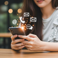 Woman using smartphone for communication and contact