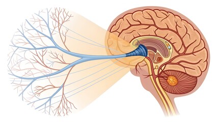 Neural relay from retina to brain — visual information flowing through optic nerve, LGN, and into primary visual cortex