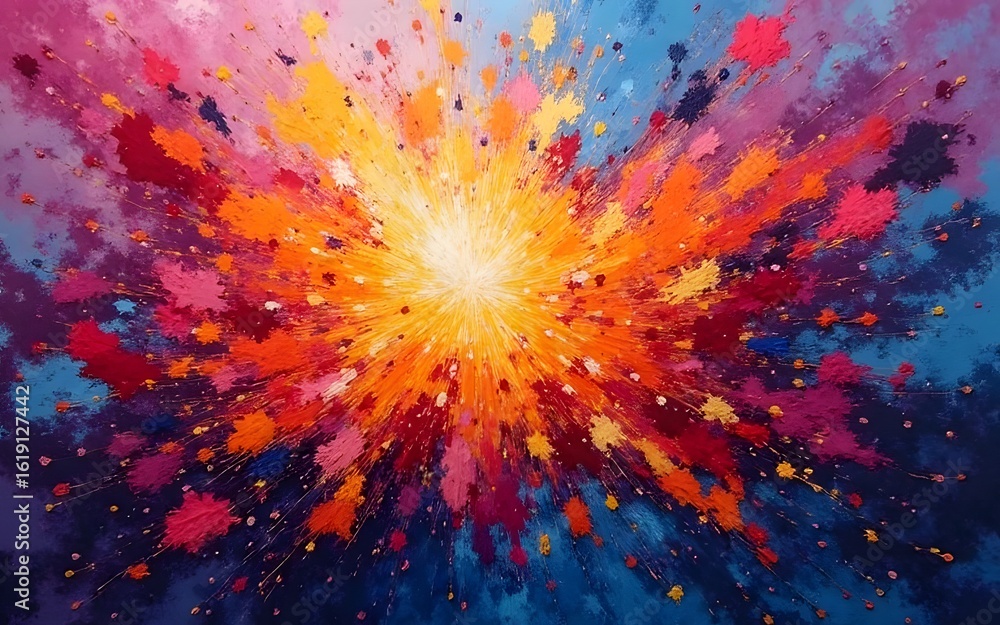 Poster a vibrant explosion of assorted colors bursts from a central point creating a dynamic and abstract d