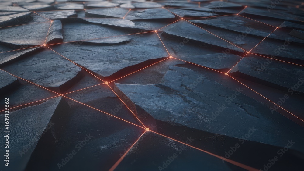 Poster digital network abstract background with glowing lines and dark textured surface