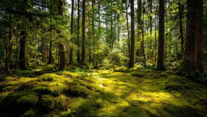 Obraz premium Lush forest floor bathed in sunlight (3)