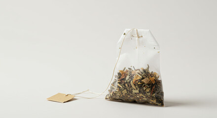 Herbal Tea Bag with Tag on White Background.