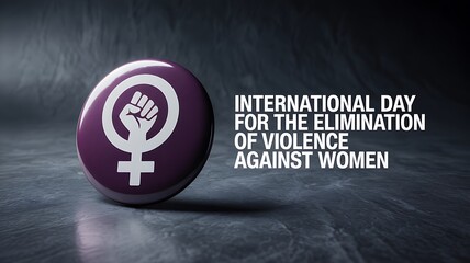 Purple rugby ball with female symbol and fist for international day against violence