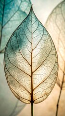 Detailed Close Up Of A Translucent Leaf Skeleton Showing Veins in Diffuse Light Against a White Backdrop