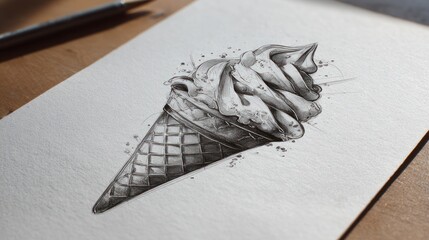 Detailed ice cream sketch on paper