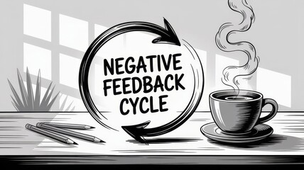 Closed loop mindset doodle with coffee cup