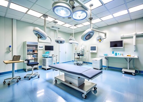 Modern operating room prepared for surgical procedure with advanced medical equipment