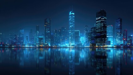 Fototapeta premium City skyline at night, vibrant blues