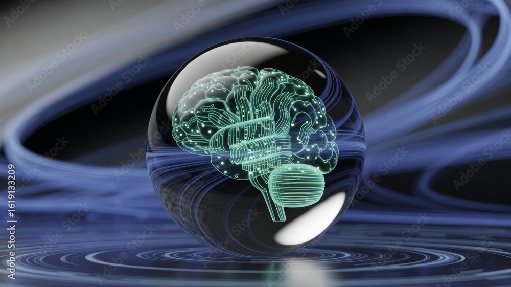 Poster futuristic ai brain with digital neural network