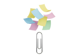 Illustration of paperclip with colorful sticky notes isolated on transparent background