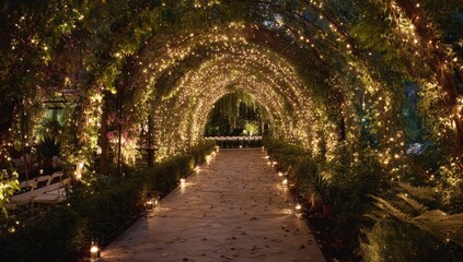 Naklejka premium Illuminated Pathway Through Trees