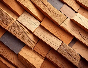 Angled Brown Wooden Planks Textural Surface with Rustic Grain and Decorative Pattern