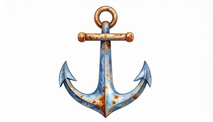 Rusty Blue Metal Anchor Isolated on White Nautical Theme Vector Illustration