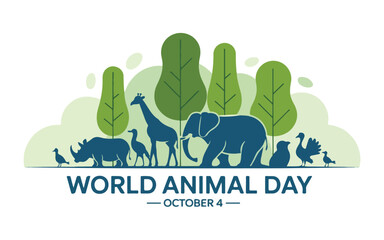 World Animal Day Vector Illustration with Wildlife Silhouettes – October 4 Celebration Design
