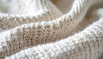 Close up of Beige Knitted Wool Fabric Texture Material with Soft Lighting