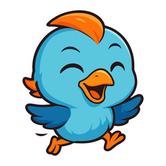 Joyful blue bird cartoon strides happily forward