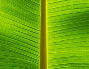 Close Up Banana Leaf with Vibrant Green Color Showing Detailed Veins and Textured Pattern