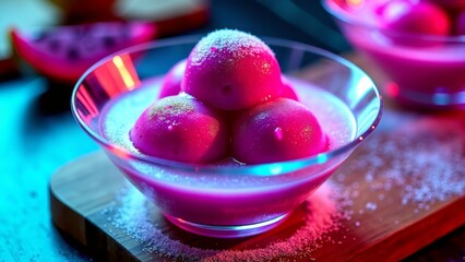 Dragon fruit sorbet in futuristic glass bowl