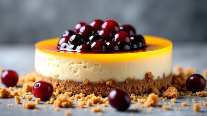 Delicious cheesecake with berries and graham cracker crumbs