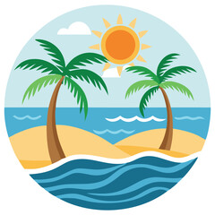 Obraz premium Cheerful Beach Scene with Palm Trees and Sunny Weather in a Circle