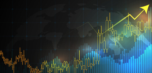 Trading forex background. Market up trend and chart blue background. Vector illustration
