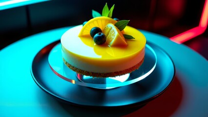 Exotic durian mousse cake on acrylic stand