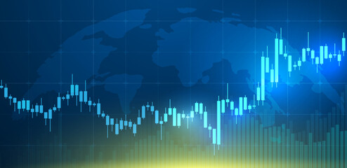 Trading forex background. Market up trend and chart blue background. Vector illustration