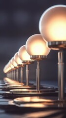 Illuminated spheres arranged in a row casting a warm and uniform light