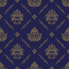 Vector damask seamless pattern background. Classical luxury old fashioned damask ornament, royal victorian seamless texture for wallpapers, textile, wrapping. Exquisite floral baroque template