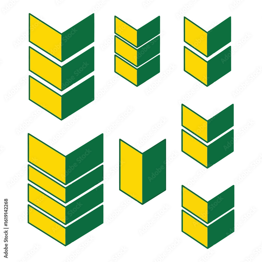 Aufkleber vector art of a set of geometric chevron shapes in green and yellow creating a modern abstract desig