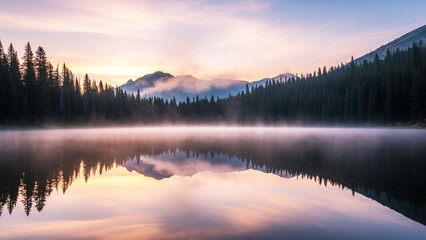 Serene Mountain Lake at Dawn Reflective Landscape
