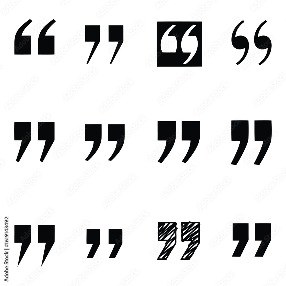 Poster vector art of collection of quotation mark symbols for use in writing and graphic design projects