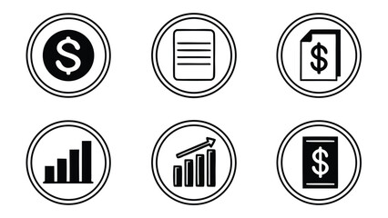 Financial profit icons set including coins money dollar signs bags and bar charts vector black and white