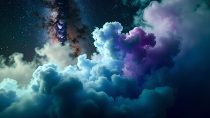 Fototapeta premium Colorful clouds against starry night sky background