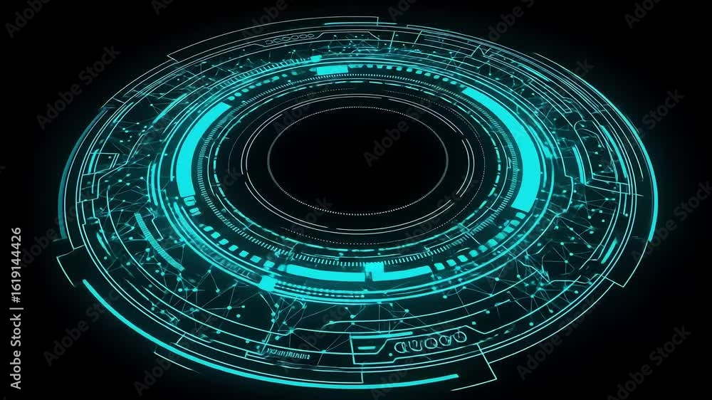 Poster rotating turquoise hud interface - abstract technology background
