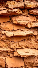 Fototapeta premium Rustic Orange Clay Brick Wall Texture with Uneven Fragmented Layered Background