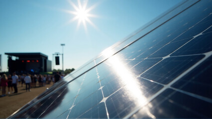Powering the Party: Close-Up of Solar Panels at an Urban Festival