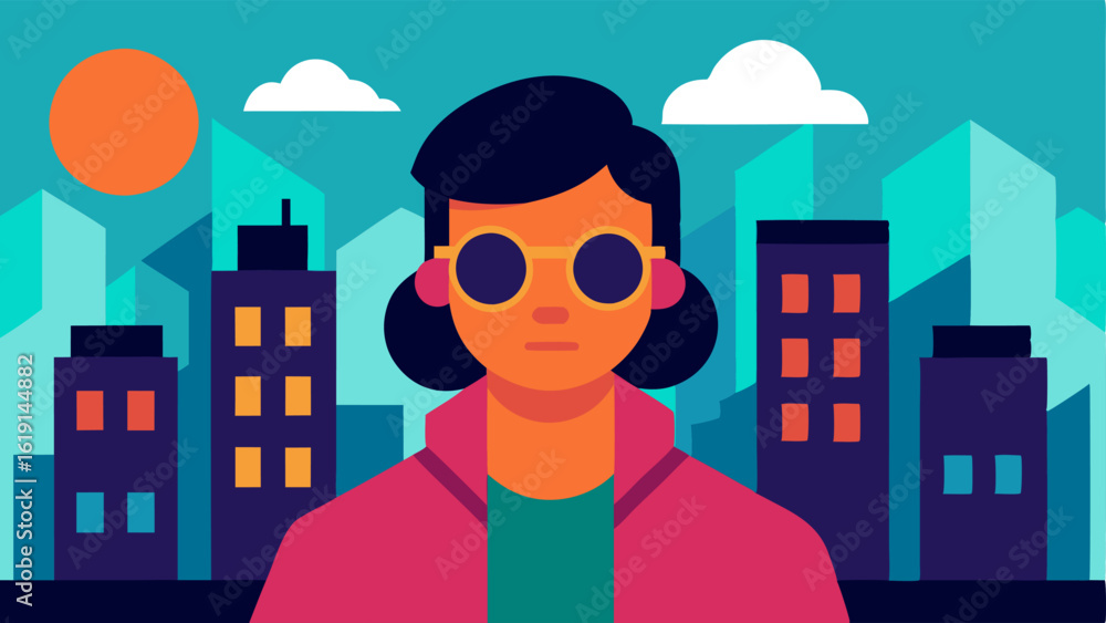Poster city adventure an adventurous individual is depicted navigating a busy urban scene while wearing com