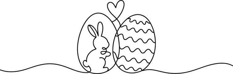 Charming easter egg line art with bunny and heart detail