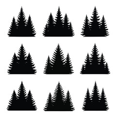 Obraz premium Vector art of a collection of evergreen tree silhouettes creating a diverse forest landscape design element