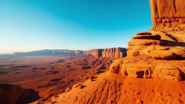 Scenic desert landscape with mesas and clear blue sky at sunset or sunrise aerial view landscape video