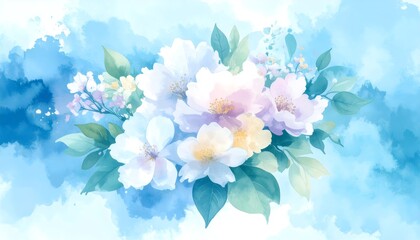 Soft blooming spring bouquet, watercolor hand-painted