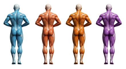 Human back muscles different colors illustration