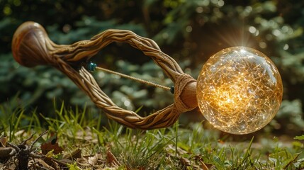 Enchanted Wooden Orb Lamp: Mystical Forest Lighting