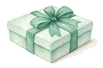 Watercolor gift box with ribbon and bow isolated on white background