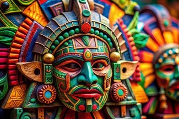 Fototapeta premium Vibrant Aztec Mask: Tilt-Shift Photography of Cultural Heritage