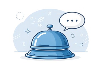 Blue service bell with speech bubble isolated on white background