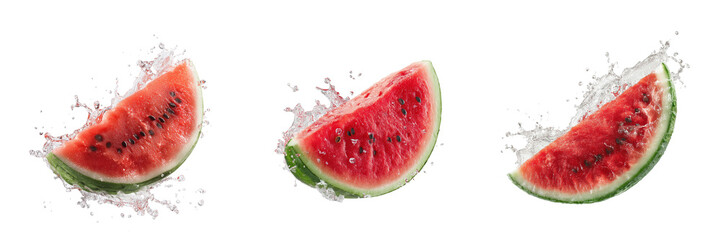 Set of Watermelon with water splash isolated on a transparent background